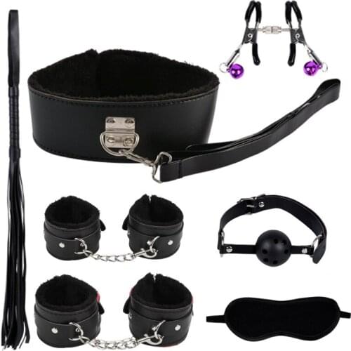 7 Pcs/set BDSM Under Bed Bondage Set Erotic Fetish Sex ToysAnkle Cuffs Nipple Clips Slave Flirt SM Game Tools Kit Sexy Toys