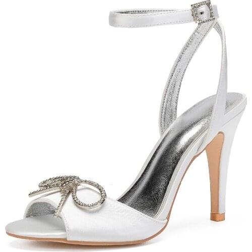 Eggplant satin evening dress shoes sandals ladys pumps crossed ankle strap high heels with crystal bow brooch party prom ball