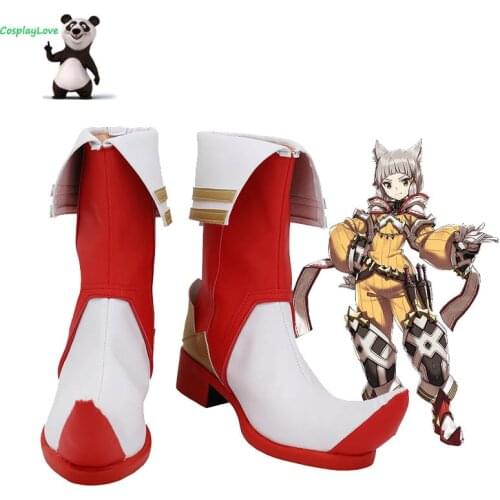 Xenoblade Chronicles 2 Nia White Red Shoes Cosplay Long Boots Leather Custom Made For Party Christmas Halloween