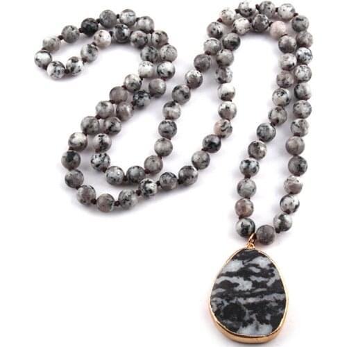Free Shipping Fashion Bohemian Tribal Jewelry Semi Precious Stones Long Knotted Black Drop Pendant Necklaces