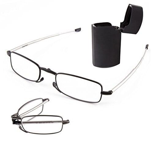 = CLARA VIDA = Compact Folding Reading Glasses with Mini Flip Top Carrying Case for Men and Women +1 +1.5 +2 +2.5 +3 +3.5 +4