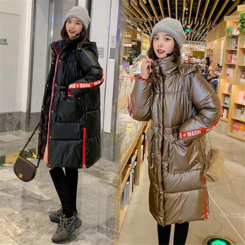 Long Glossy Parka Women 2021 Winter Jacket Womens Coats Hooded Coats Female Warm Thick Cotton Padded Jacket Coat Plus Size XXL