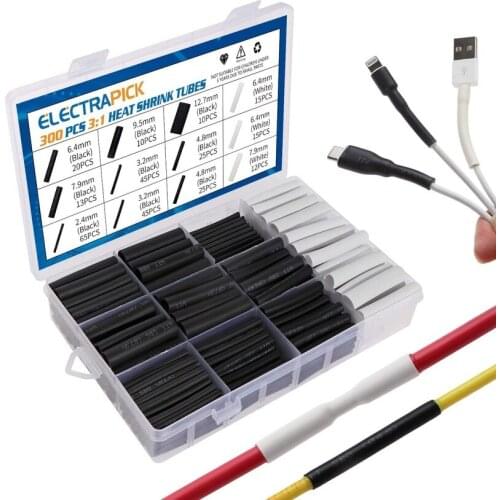 Electrapick Heat Shrink Tubing Set 300 Pieces Cable Repair Set with Adhesive Shrink Ratio 3: 1 Double-walled Self-adhesive lined