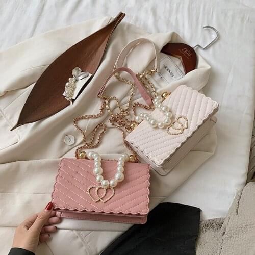 FANTASY 2020 New Pearl Handle Handbags For Women Crystal Double Heart Love Messenger Shoulder Bag Sweet Quilted Bag Couple Gifts