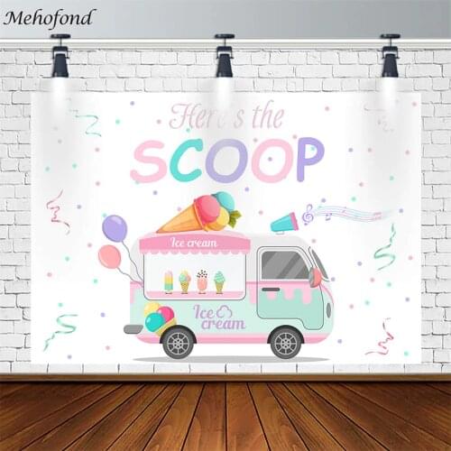 Mehofond Happy Birthday Baby Shower Backdrops Ice Cream Cart Balloon Scoop Photography Backgrounds Photo Studio Photophone Decor