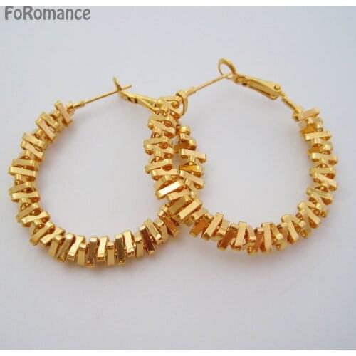 Foromance/ NEW LINE TWISTED PLAIN SURFACE HIGH SHINING YELLOW GOLD COLOR ROUND HOOP EARRING DIAMETER 42mm 1.65 INCH