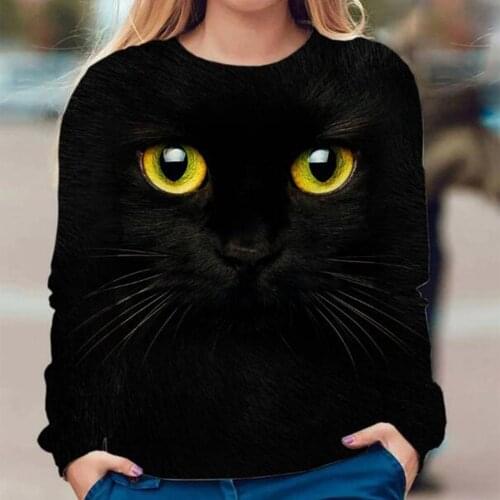 Harajuku Tops Woman Tshirts Women Tops Cute 3D Cat Dogs Printed Long Sleeve O-Neck T-Shirts Poleras Mujer Camisetas