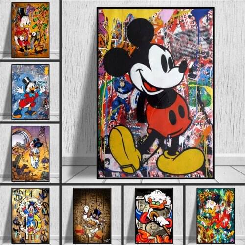 Graffiti Art Disney Donald Duck and Mickey Poster Print Street Art Canvas Painting Wall Art Picture for Living Room Home Decor