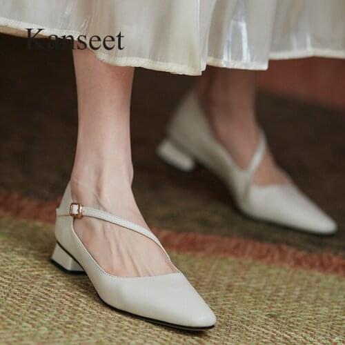 Kanseet New Women Pumps Fashion Spring Autumn Concise Genuine Leather Square Toe Casual Handmade High Quality Low Heels Shoes