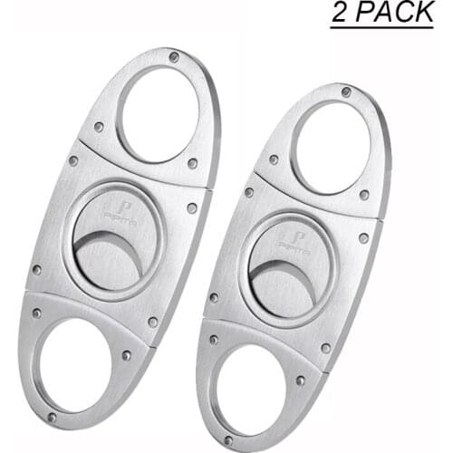 2PCS PIPITA Cigar Cutter Stainless Steel Guillotine Double Blades Pocket Cutters Portable Cigar Tool Knife Scissors with Bag