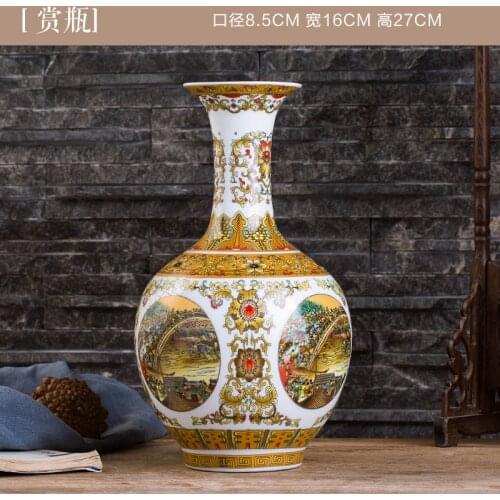 Jingdezhen ceramics, modern fashion, Qingming Shanghe figure, enamel color vase, home furnishings, decorative arts and crafts