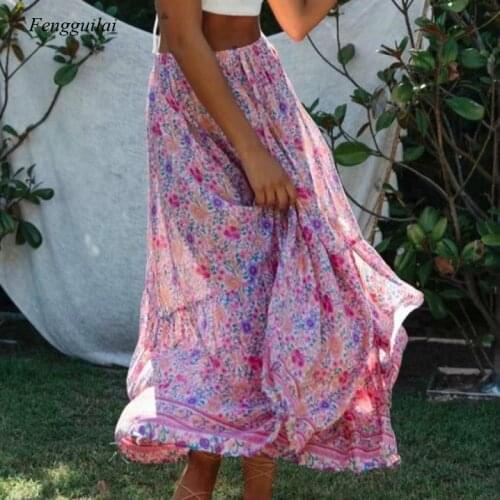 Summer Womens Skirts Womens Floral Printed Casual Loose High Waist Beach Tight Polyester Skirt