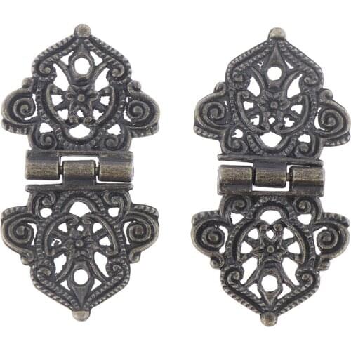 Hot! 2pcs Vintage Alloy Hollow Flower Hinge Chinese Furniture Hardware Metal Hinges Cabinet Door Butt Hinges For DIY Box 24*54mm