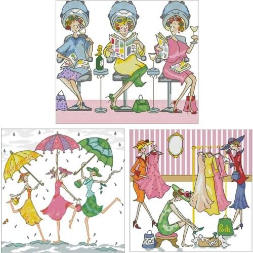 Threesome patterns counted 11CT 14CT 18CT DIY Cross Stitch Sets wholesale Cross-stitch Kits Embroidery Needlework