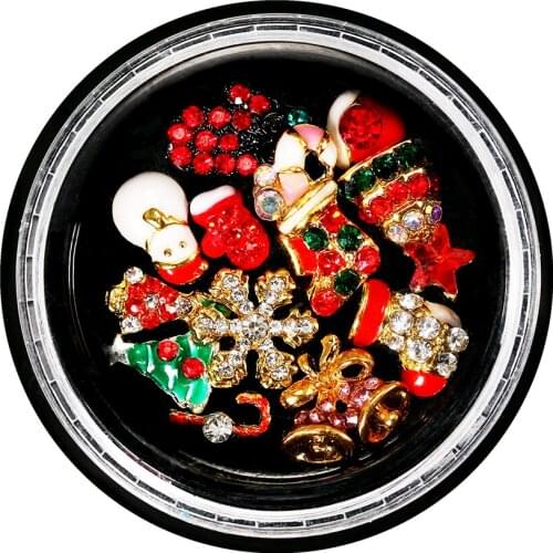 Nail Art Sticker Decoration Merry Christmas Tree Adhesive Water Decals Manicure Lacquer Accessoires Alloy Pearl Color Diamond