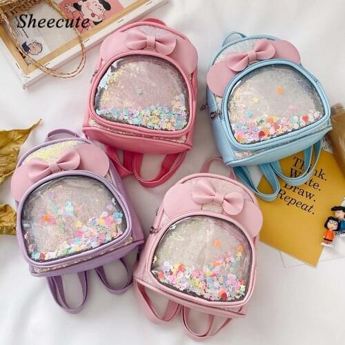 New Childrens Bag with Bowknot Cute Girls Backpacks Leather Waterproof Small Backpacks Toddler Kids School Bags Zipper Knapsack