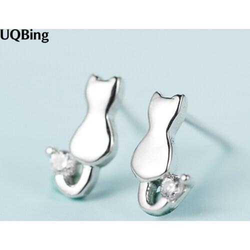 Newest Style Fashion 925 Sterling Silver Cat Stud Earrings Jewelry Pendientes Brincos