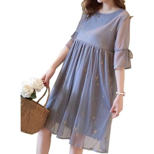 Maternity Clothes Pregnant Women Summer Dress Mesh Embroidery Out Breastfeeding Pregnant Women Dress Elegant Maternity Dresses