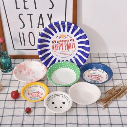 Disposable Barbecue Plate Cake Snack Plate Children Cute Panda Paper Bowl Car Design Plate Wedding Tools Christmas Dinner Set