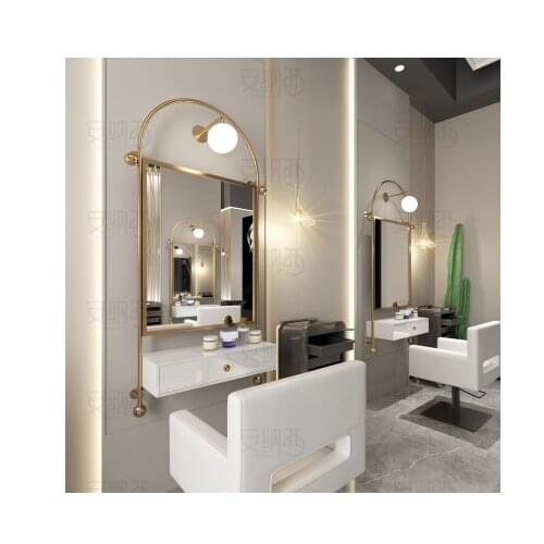 Net red barber shop mirror stage light luxury hair salon hairdressing single side mirror with lamp wall mounted hairdressing mir