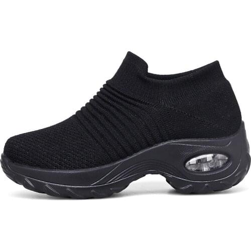 Light Weight Women Sock Shoes Size 43 Knitted Fabric Air Cushion Platform Tennis Shoes Women Sneakers Casual Slip-on Lazy Shoes