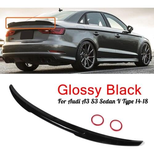V Style Highkick Rear Trunk Spoiler For Audi A3 and S3 Sedan V Type 14-18 Highkick Glossy Black Rear Trunk Wing Spoiler for Car