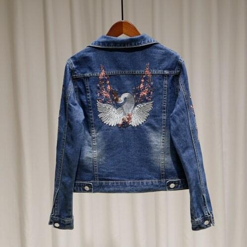 Wenfly Female Denim Jacket Coat Embroidery Floral Long Sleeve Coat Korean Version Loose Womens Tide Harajuku Outerwear Clothes