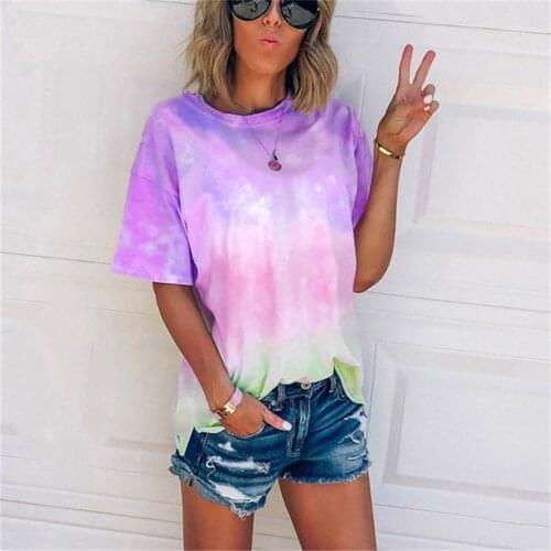 Women t-shirt tie dye tops tee summer short sleeve 2020 harajuku camiseta mujer plus size tee shirt femme streetwear o-neck tee