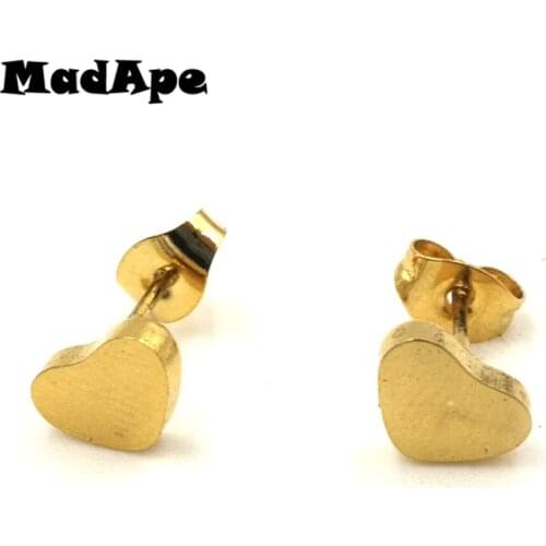 MadApe 1pair Golden Love Heart Womens Earrings Hot Sell 316L Stainless Steel Heart Earrings For Women Fashion Jewelry Wholesale