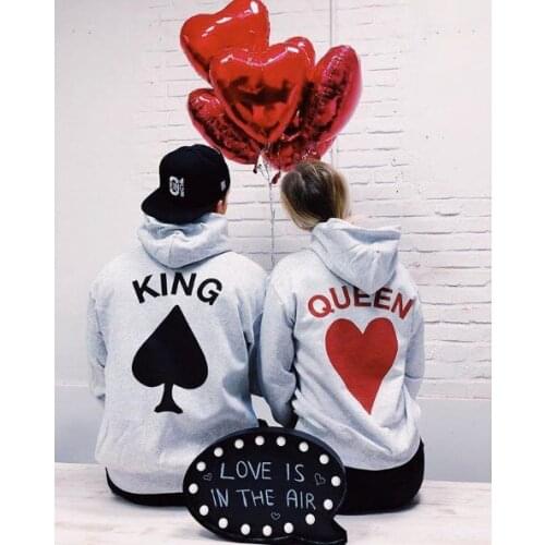 Women Sweatshirts Men Girlfriend Boyfriend Matching Lovers Hooded Hoodies Women Men Poker King Queen Print Spring Hoodies