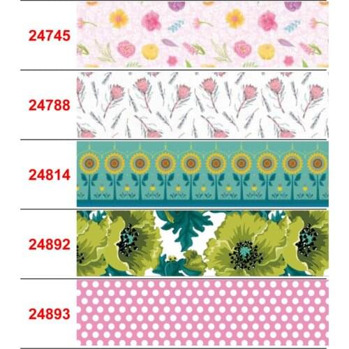 16mm-75mm Retro Flower Series Printed Grosgrain/Foe Ribbon Red Rose Pink Dot DIY Festival Day Hair Bowknots 50yards/roll