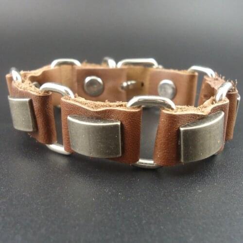 2015 Christmas Gift New Arrival Fashion Vintage Charms Genuine Leather Mens Bracelet Jewelry