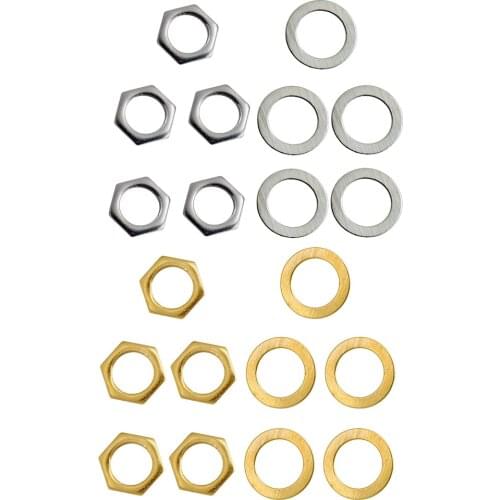 5 Pieces Iron Electric Guitar/Bass Jack Socket Connector Nuts + Washers Set Dia. 0.36inch
