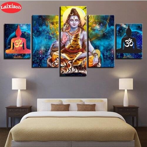 5D DIY Diamond Hindu Shiva Statue Religious Art Embroidery Picture Diamond Painting Cross Stitch Mosaic New Arrival Wall Art5PCS