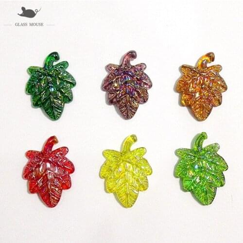 6pcs Miniature handmade flat glass leaves ornament Pearl color design Home desktop decoration garden hanging charms accessories