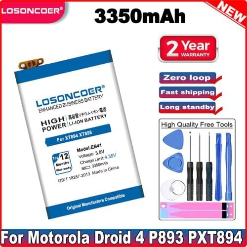 LOSONCOER 3350mAh EB41 Battery For Motorola Droid 4 P893 PXT894 P894 P89 XT898 HOTON Q LTE SNN5905 XT897 Battery