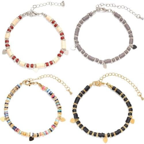 Boho Polymer Clay Heishi Beads Adjustable Anklet Women Girl 2020 New Fashion Black Grey Multicolored Summer Surf Jewelry Gift