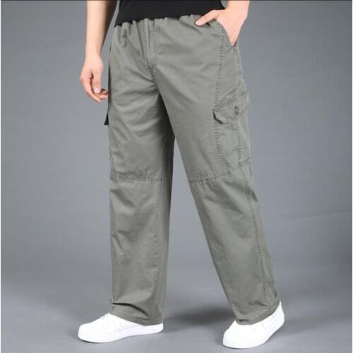 Autumn spring Men cargo pants zipper pockets cotton large size 6XL 7XL 8XL khaki army green black gray pants cool 54 56 48 50 46