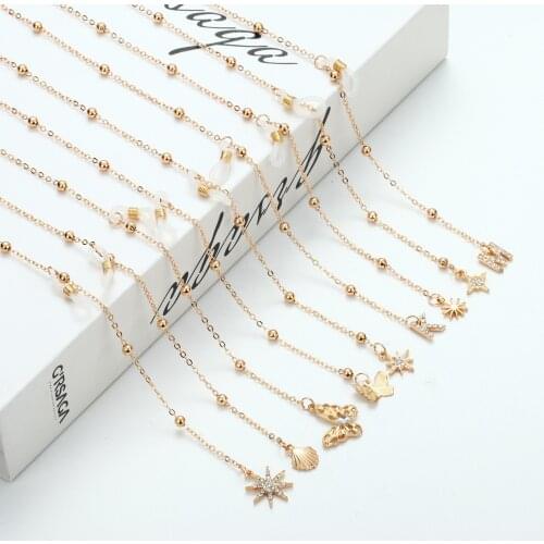 2021 New Fashion Sunglasses Mask Hanging Chain Bohemian Letters Butterfly Shell Stars Moon Charm Glasses Chain Jewelry for Women
