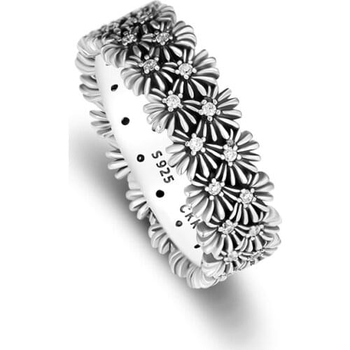 Dazzling Daisies Meadow Rings with Clear CZ 100% Authentic 925 Sterling-Silver-Jewelry Free Shipping