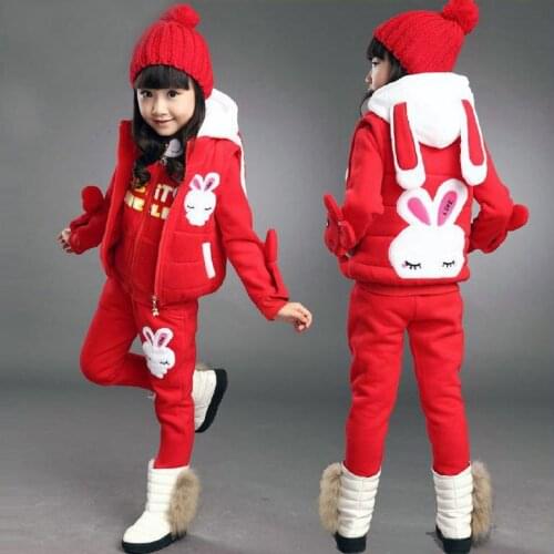 Child winter set sweatshirt girls child autumn and winter thickening cartoon three piece set girls sets
