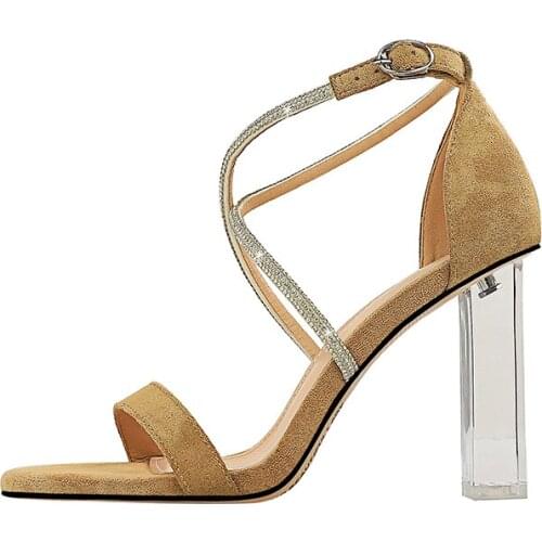 European and American fashion sexy large size womens shoes transparent crystal heel high heel open toe Diamond Cross sandals