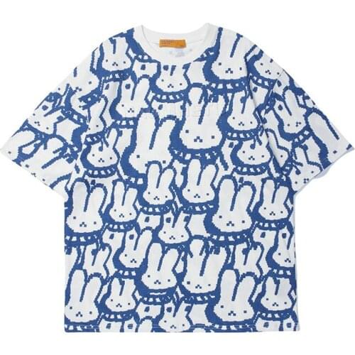 Mens Tops Streewear Rabbit Cartoon printed Cotton Short sleeve T-shirt For Men Loose Oversize T shirt Casual Hip Hop Tees Tops