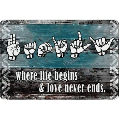 Where Life Begins and Love Never Ends Retro Metal Tin Sign Plaque Poster Wall Decor Art Shabby Chic Gift Suitable 12x8 Inch