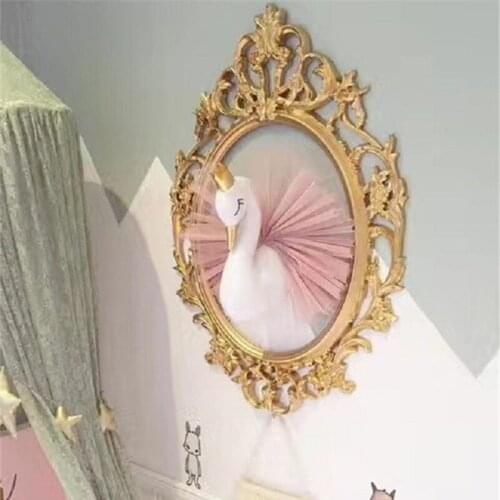 INS Cute 3D Golden Crown Swan Wall Hanging Art Girl Stuffed Toy Doll Animal Head Wall Decor for Kids Room Birthday Wedding Gift