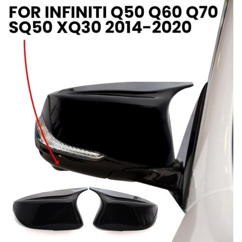 Styling Horn car side 2pcs Rearview Mirror cover caps for Infiniti Q50 Q60 Q70 SQ50 XQ30 2014-2020 Bright Black