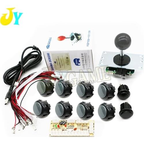 Kit Zero Delay Arcade DIY USB Encoder PC Joystick Official Sanwa JLF-TP-8YT Rocker Gray Push Buttons Mame