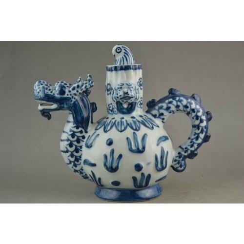 Beautiful China Porcelain Carving VIvid Dragon & Bird Lid Usable Teapot flagon