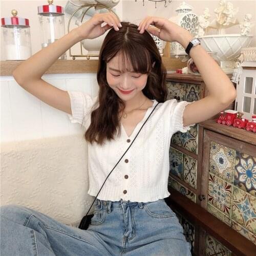 Crop Top Women Knitted Cardigan Summer Lotus Leaf Short Sleeve Casual Crochet Knit Sweater Pull Femme Korean Fashion Clothes New