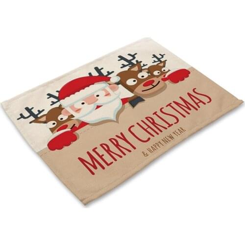 Lychee 42*32cm Christmas Series Placemat Flax Table Mat Anti-scalding Pad DIY Kitchen Decoration Dining Accessories